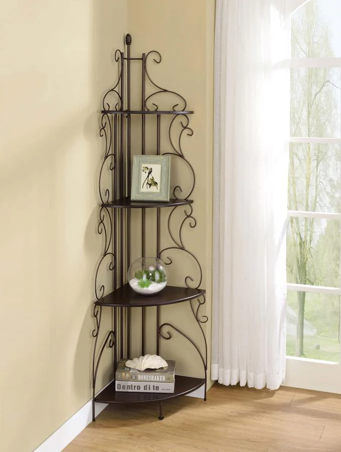 Poppy - 4-Shelf Corner Bookcase - Brown - Funk Metal Works LLC