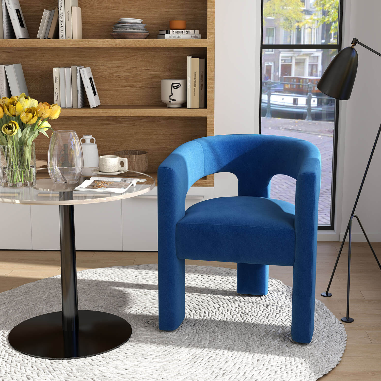 SEYNAR Modern Glam Velvet Upholstered Dining Chair, Open-Back Accent Chair - Funk Metal Works LLC