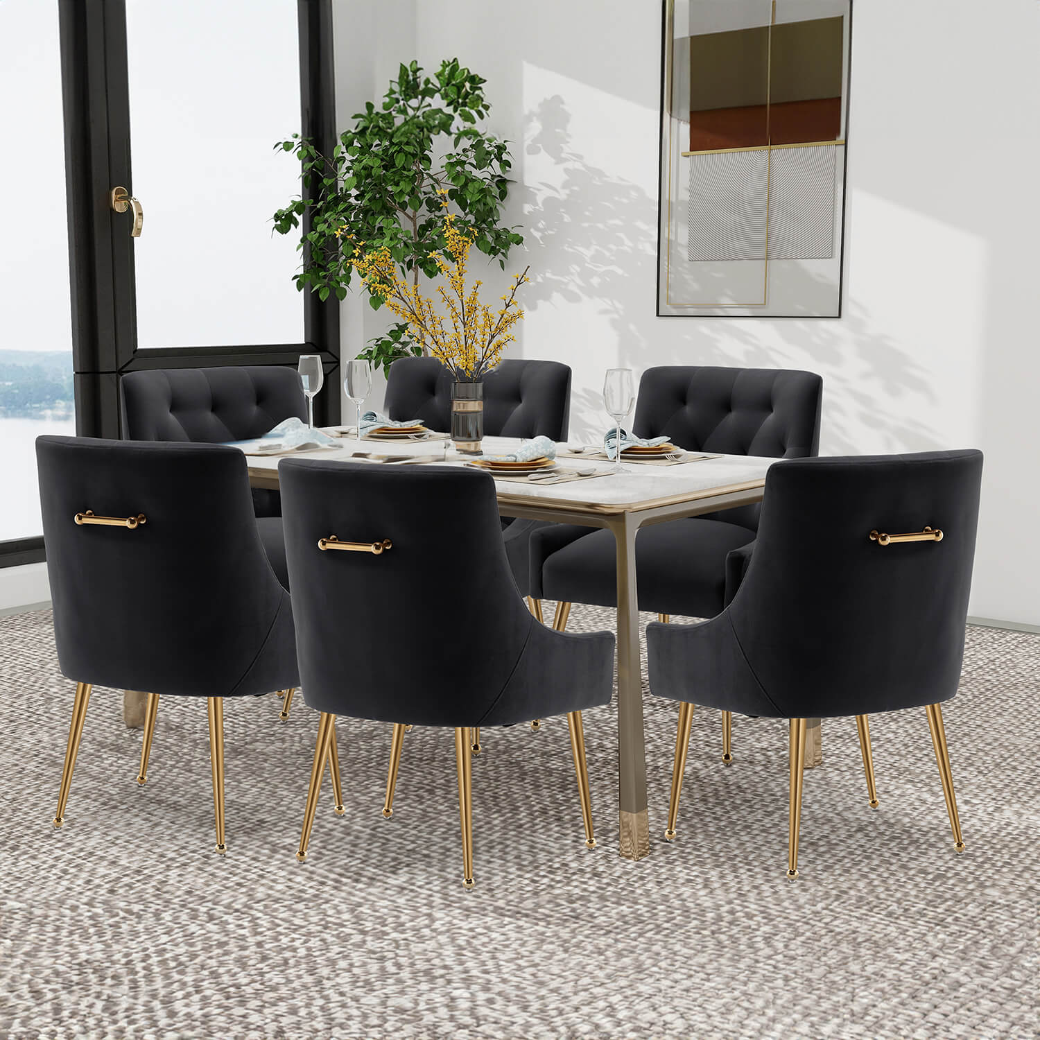 SEYNAR Modern Dining Chairs Set of 2/4/6, Upholstered Accent Chair Tufted Back Armless Chair with Back Pull - Funk Metal Works LLC