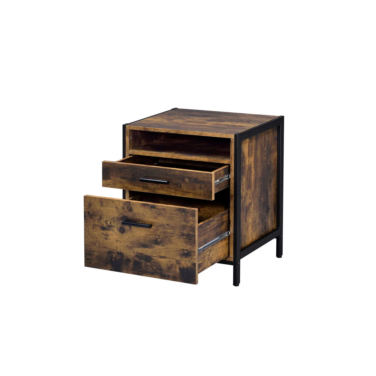 Juvanth - Nightstand - Rustic Oak & Black Finish - Funk Metal Works LLC