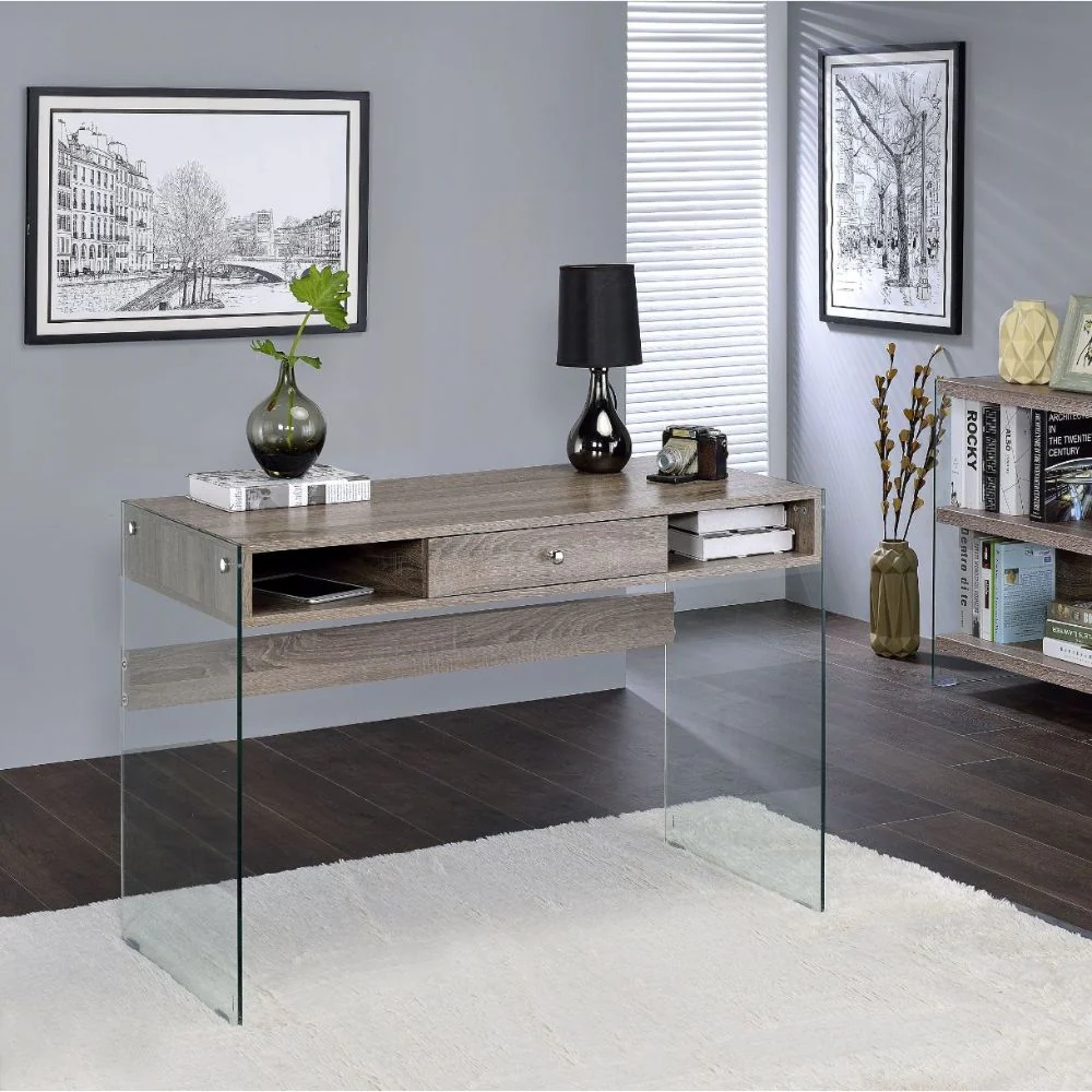 Armon - Desk - Gray Oak & Clear Glass - Funk Metal Works LLC