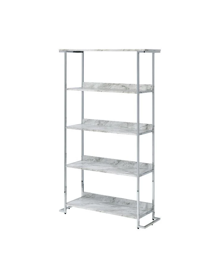 Visage - Bookshelf - White Printed Faux Marble & Chrome - Funk Metal Works LLC