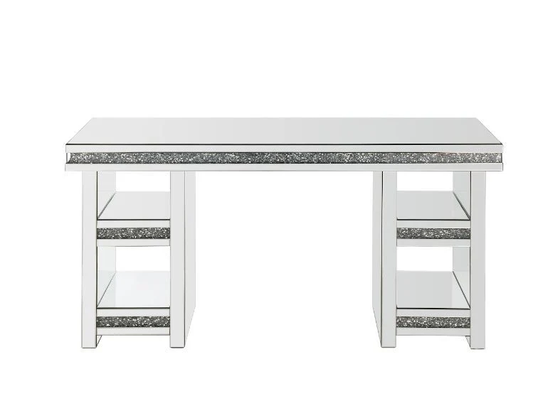 Noralie - Writing Desk - Clear Glass, Mirrored & Faux Diamonds - Funk Metal Works LLC
