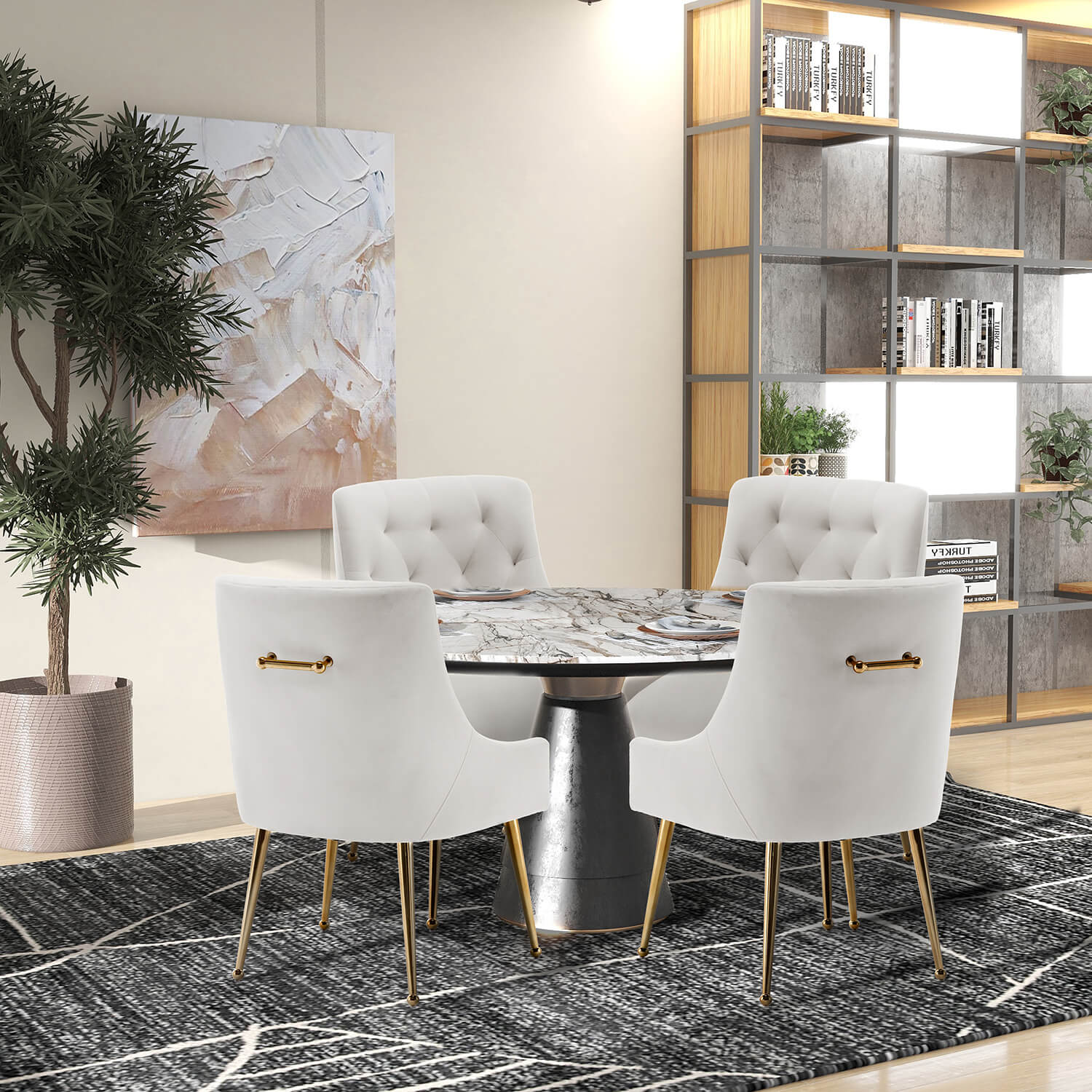 SEYNAR Modern Dining Chairs Set of 2/4/6, Upholstered Accent Chair Tufted Back Armless Chair with Back Pull - Funk Metal Works LLC