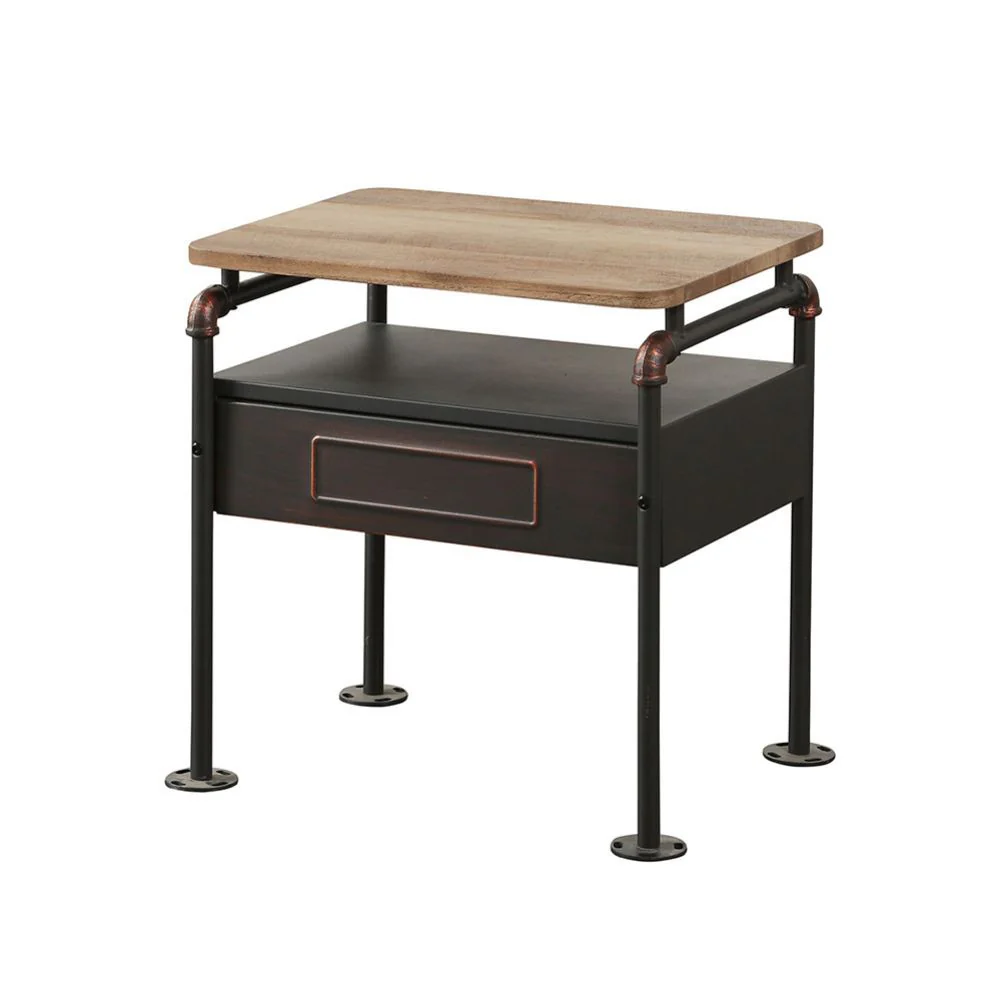 Nicipolis - Side Table - Antique Oak & Sandy Gray - Funk Metal Works LLC
