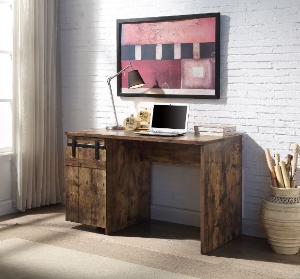 Bellarose - Writing Desk - Rustic Oak Finish - Funk Metal Works LLC