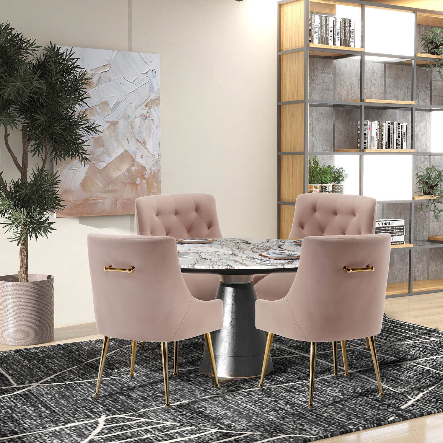 SEYNAR Modern Dining Chairs Set of 2/4/6, Upholstered Accent Chair Tufted Back Armless Chair with Back Pull - Funk Metal Works LLC