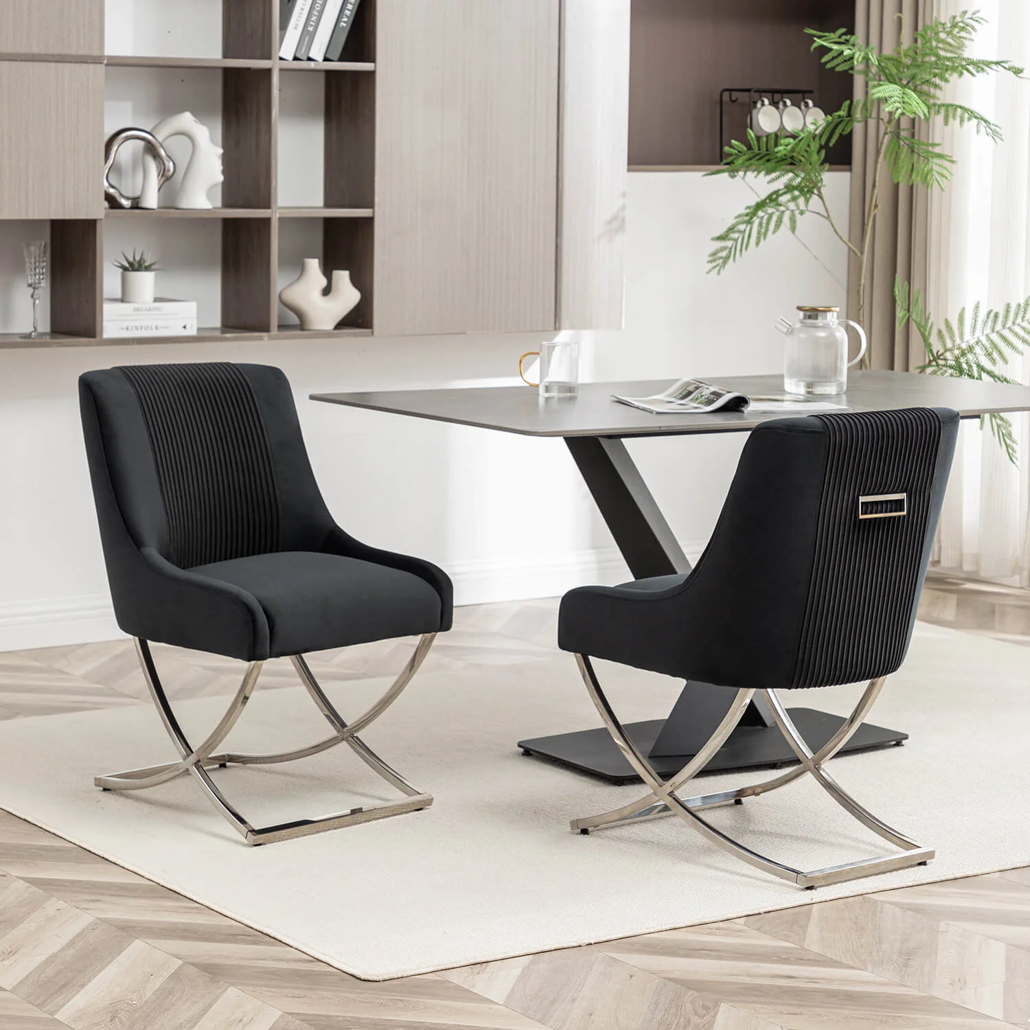 SEYNAR Contempoary Velvet Dining Chair Set of 2/4/6 with Metal Frame Legs and Back Pull - Funk Metal Works LLC