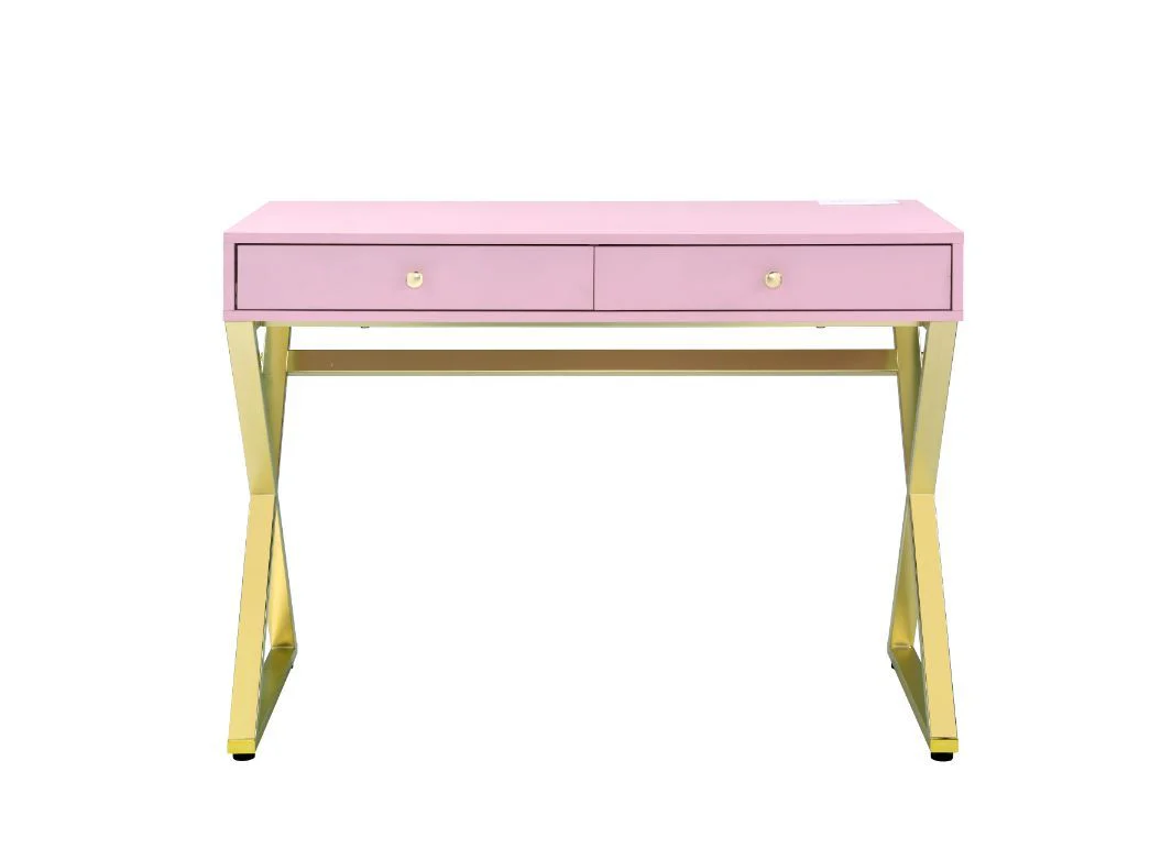 Coleen - Desk - Pink & Gold Finish - Funk Metal Works LLC