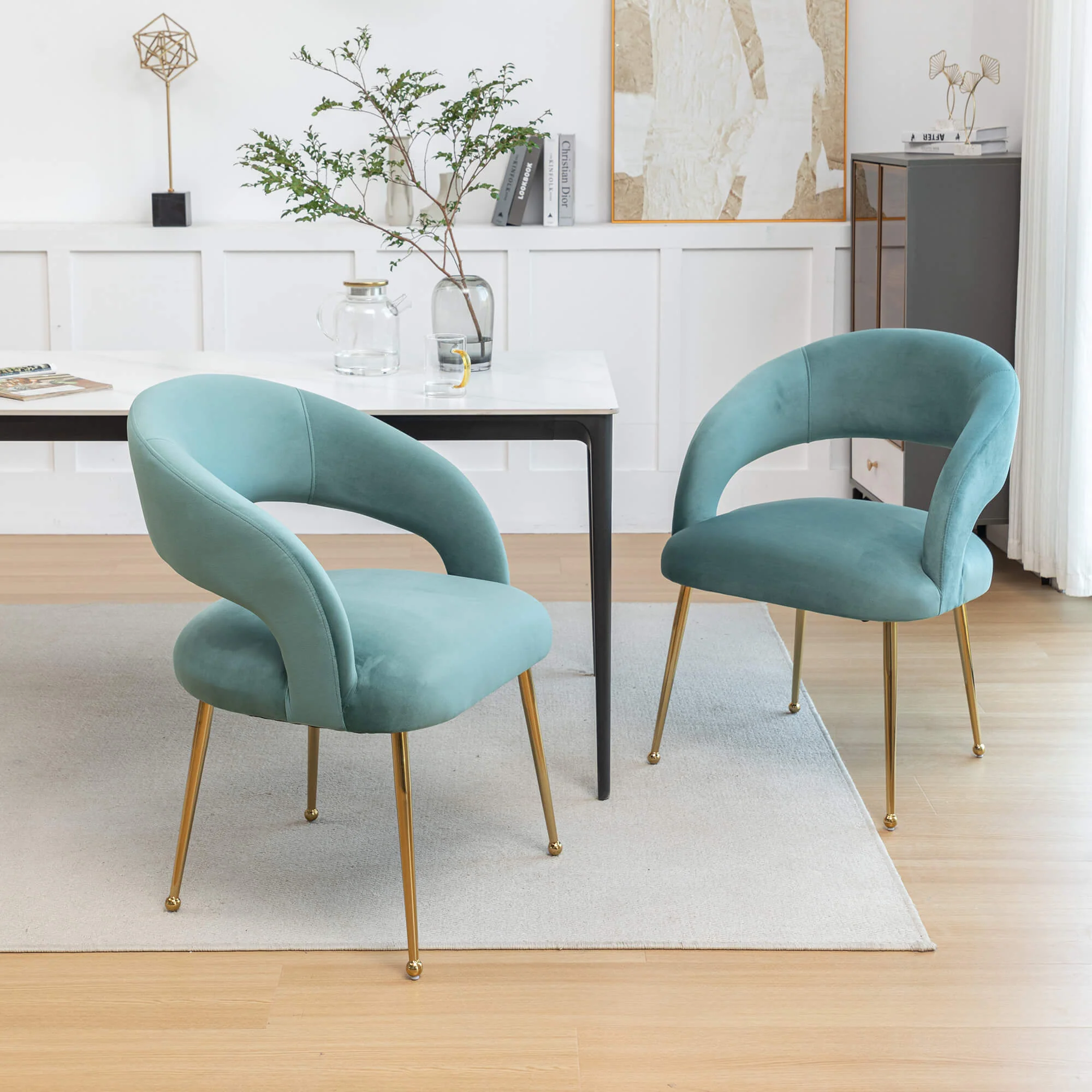 SEYNAR Mid Century Modern Velvet Upolstered Open-Back Dining Chair Set of 2/4/6 - Funk Metal Works LLC