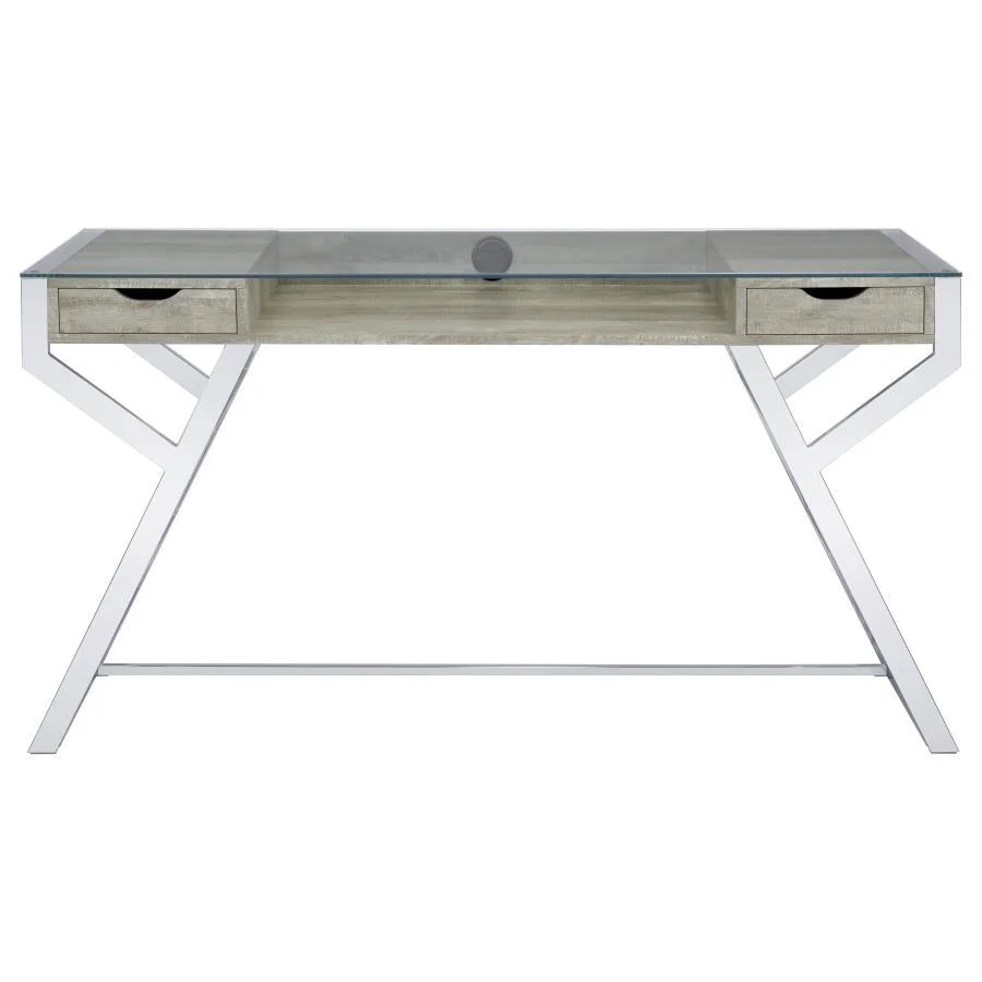 Emelle - Glass Top Writing Desk - Pearl Silver - Funk Metal Works LLC