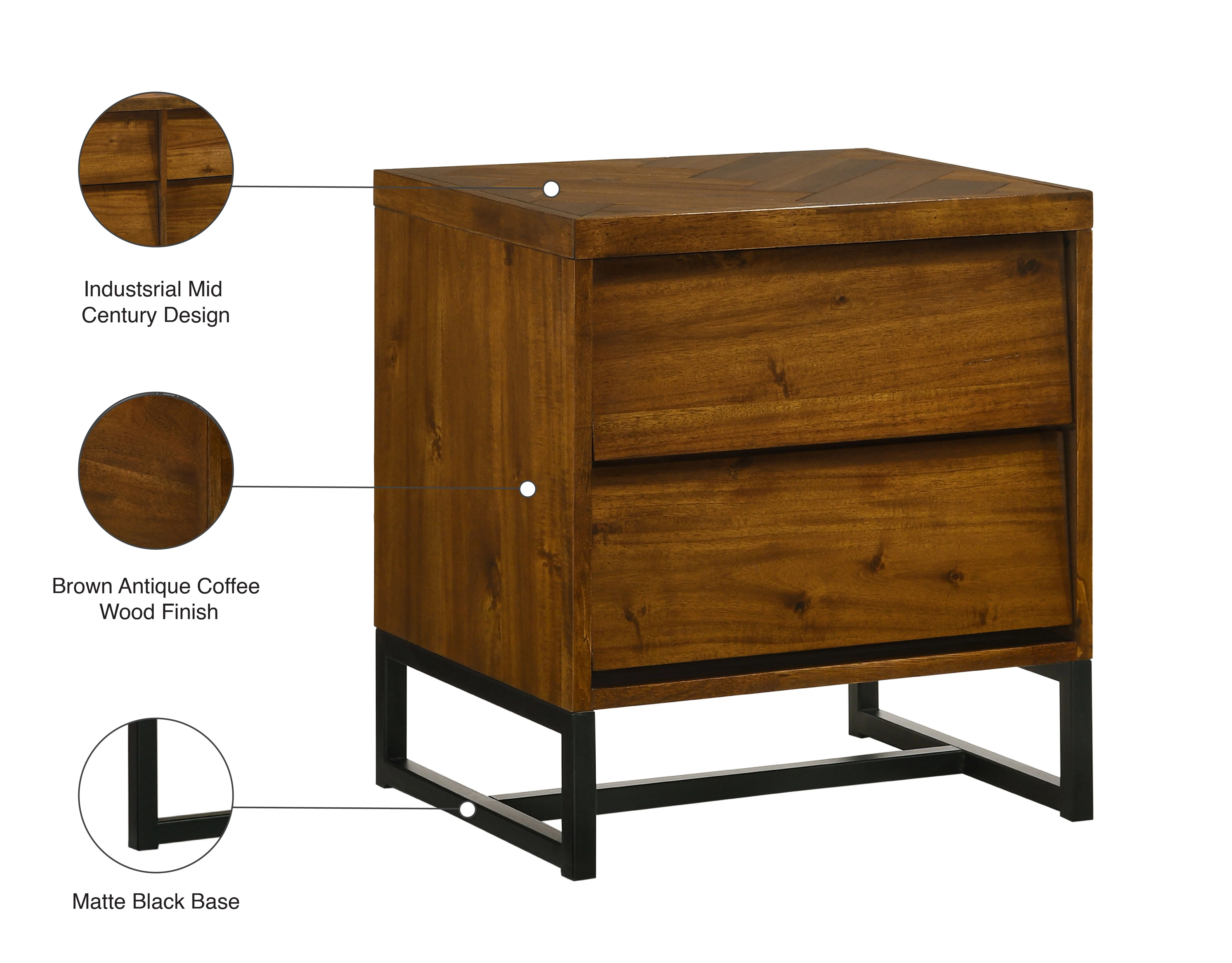Reed - Night Stand - Antique Coffee - Funk Metal Works LLC