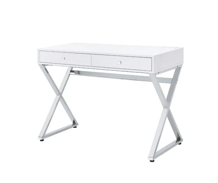 Coleen - Desk - White & Chrome Finish - Funk Metal Works LLC