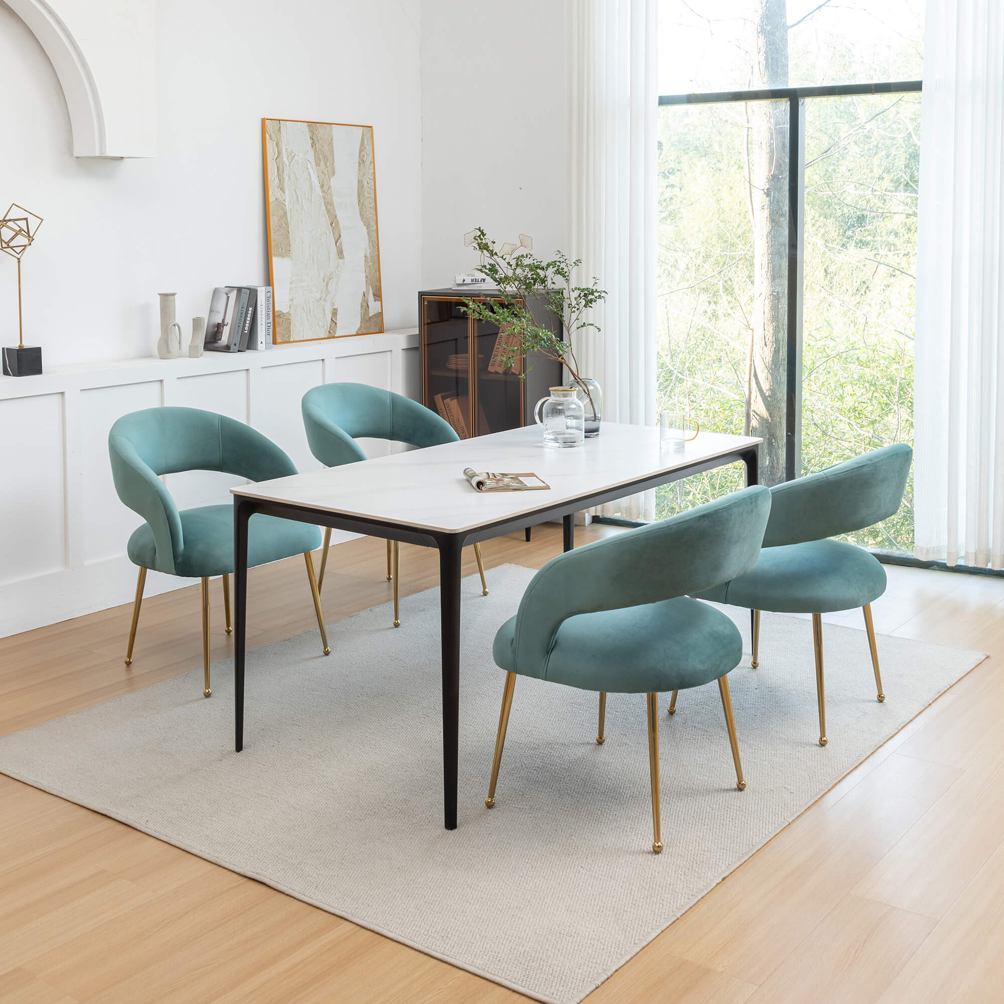 SEYNAR Mid Century Modern Velvet Upolstered Open-Back Dining Chair Set of 2/4/6 - Funk Metal Works LLC