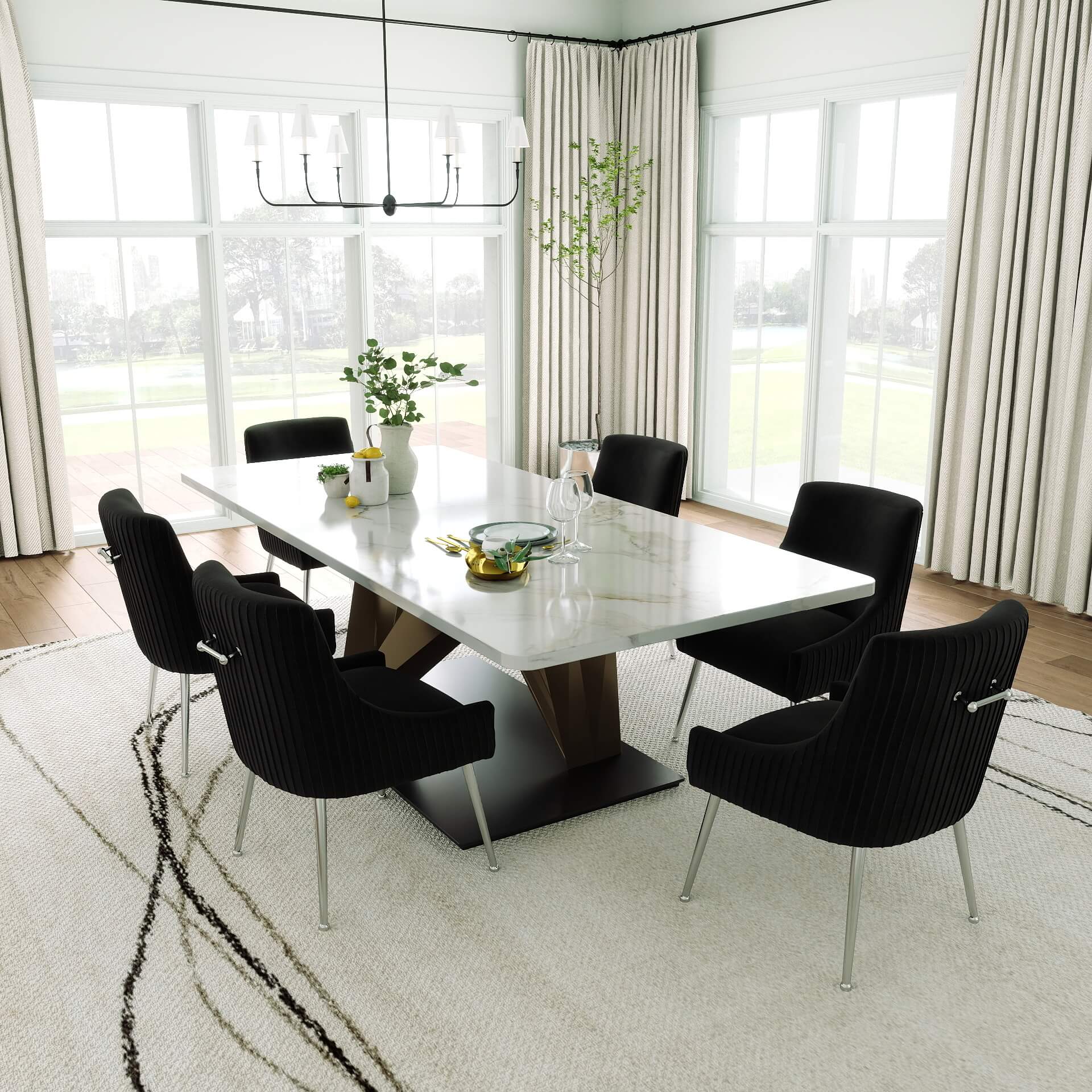 SEYNAR Modern Velvet Pleated Finish Back Dining Chair Set of 2/4/6 with Rear Handle - Funk Metal Works LLC
