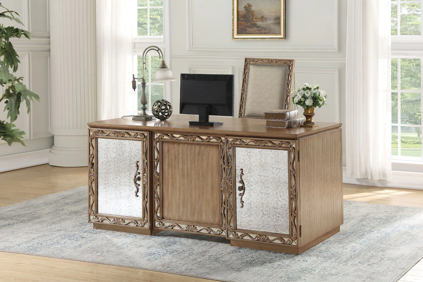 Orianne - Executive Desk - Antique Gold - Funk Metal Works LLC