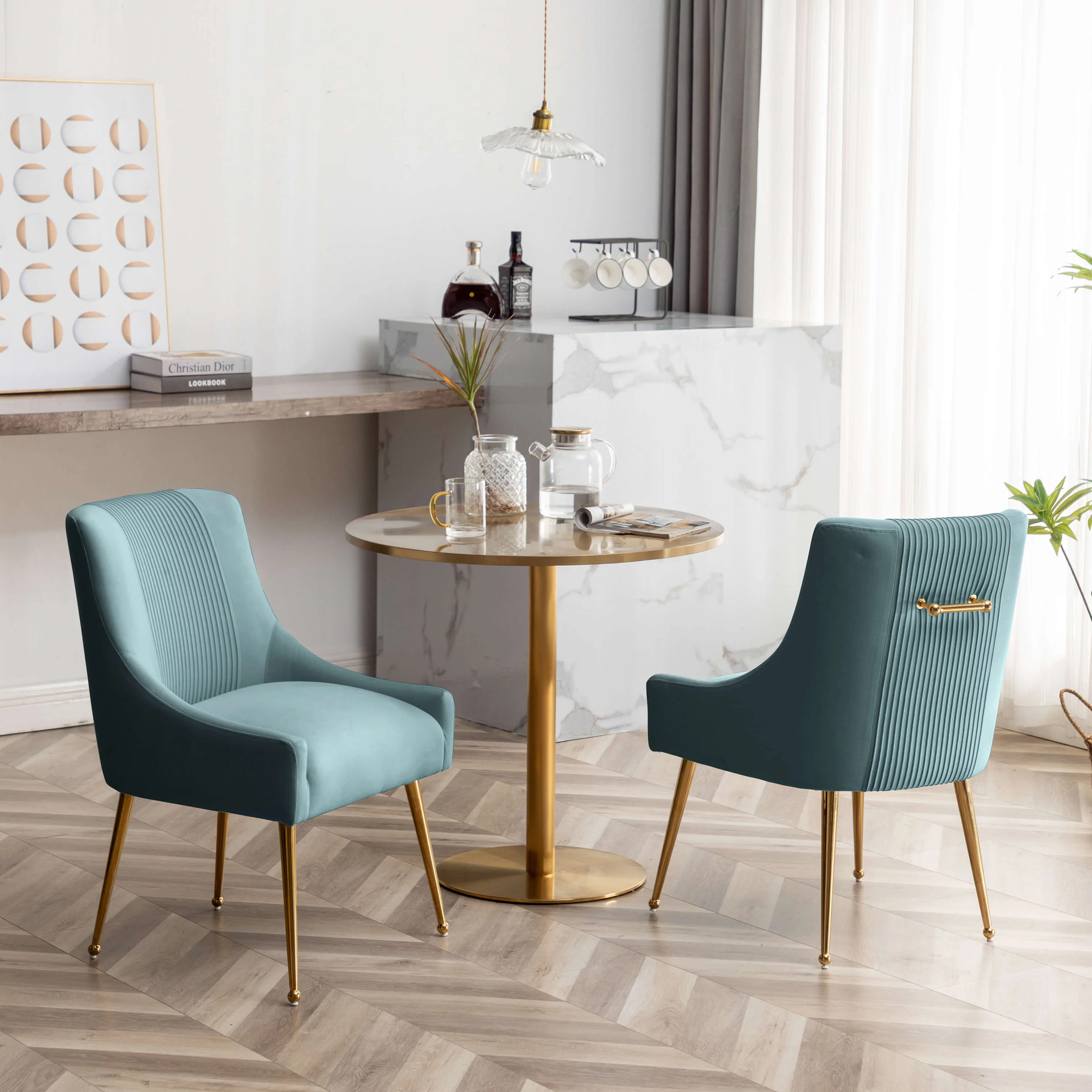 SEYNAR Modern Glam Velvet Dining Chair Set of 2/4/6 with Rear Handle - Funk Metal Works LLC