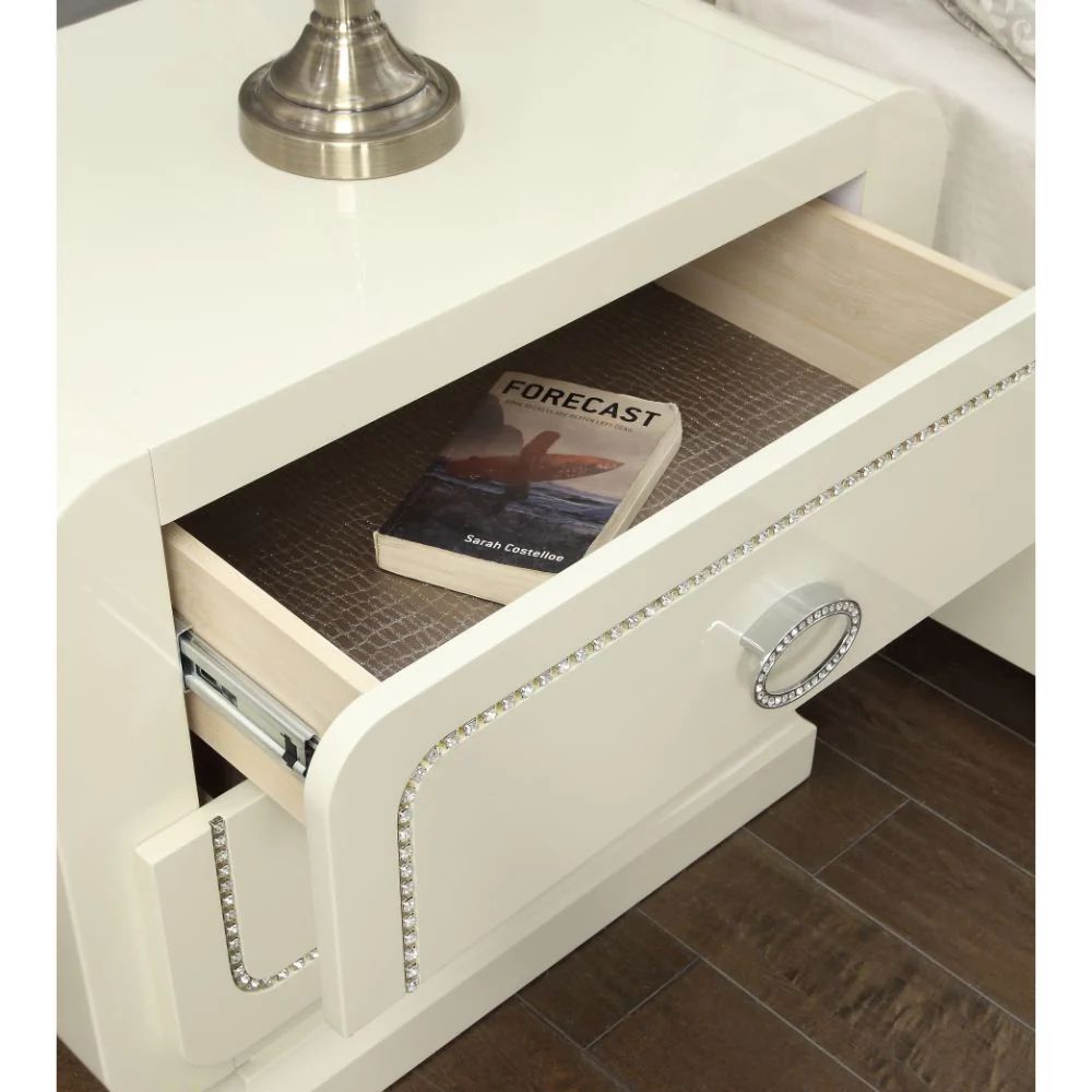 Bellagio - Nightstand - Ivory High Gloss - Funk Metal Works LLC