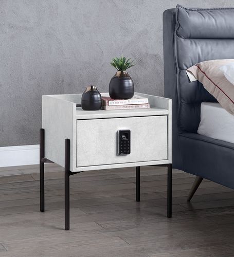 Metis - Nightstand - Vintage White Top Grain Leather - Funk Metal Works LLC