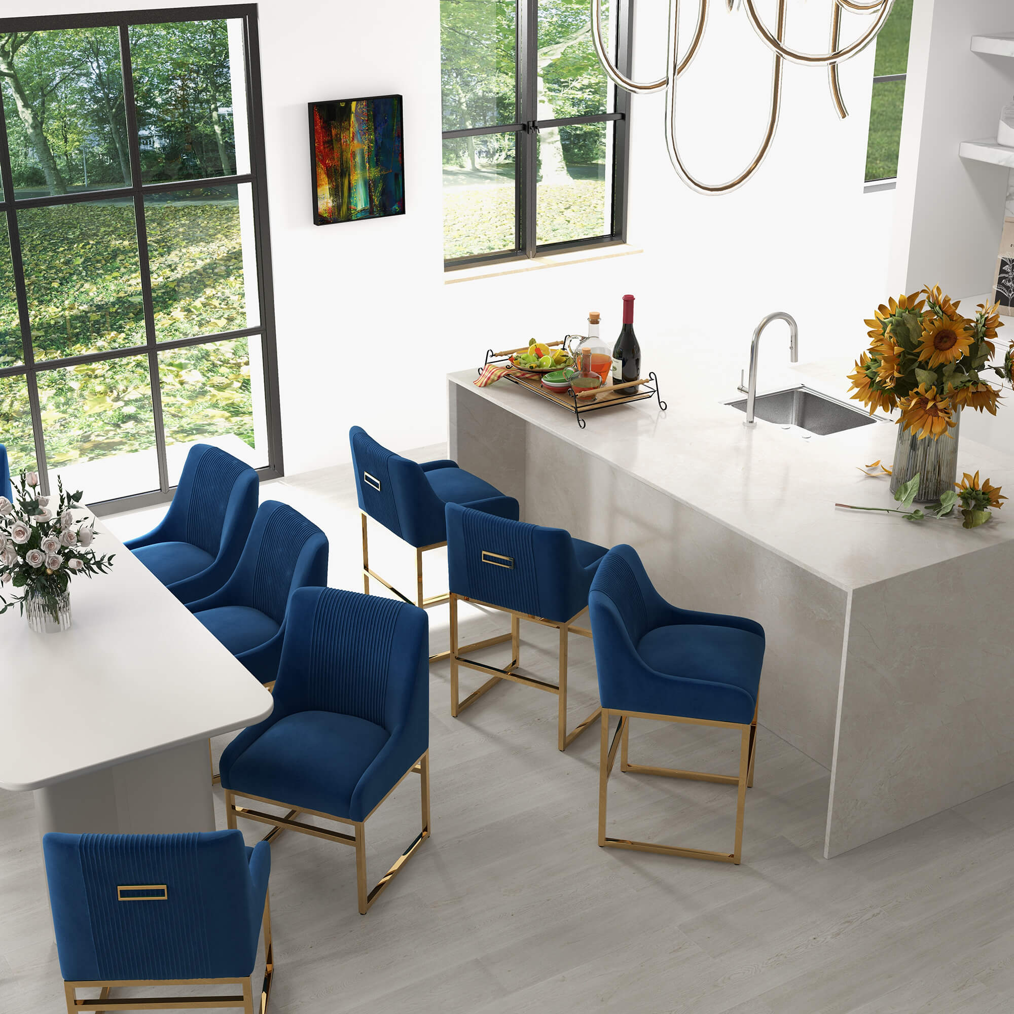 SEYNAR Contempoary Velvet Dining Chair with Metal Frame Legs, set of 2/4/6/8 - Funk Metal Works LLC