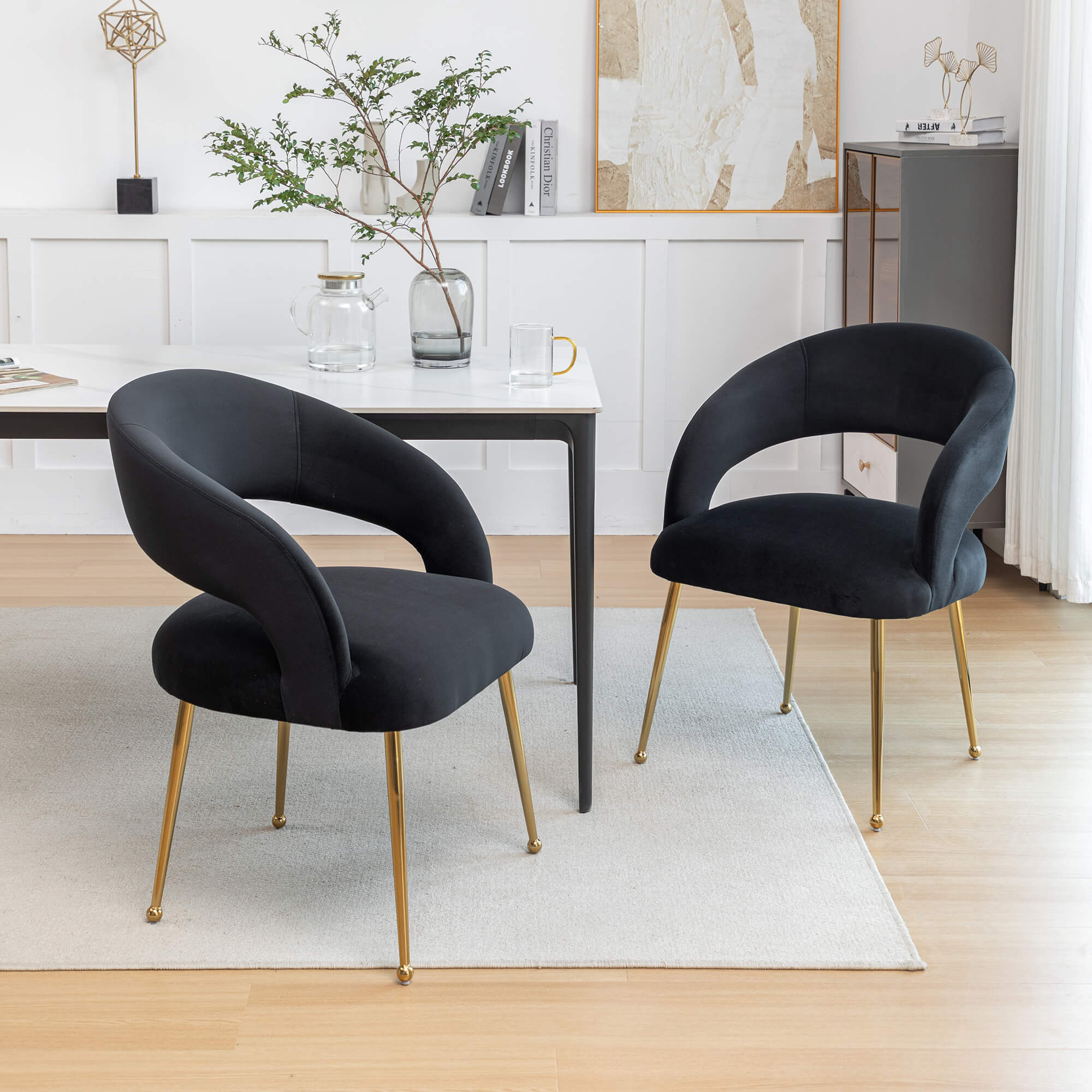 SEYNAR Mid Century Modern Velvet Upolstered Open-Back Dining Chair Set of 2/4/6 - Funk Metal Works LLC