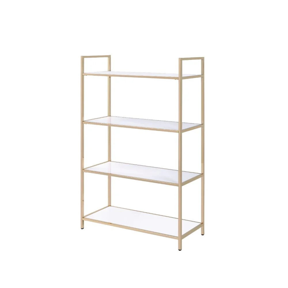 Ottey - Bookshelf - White High Gloss & Gold - Funk Metal Works LLC