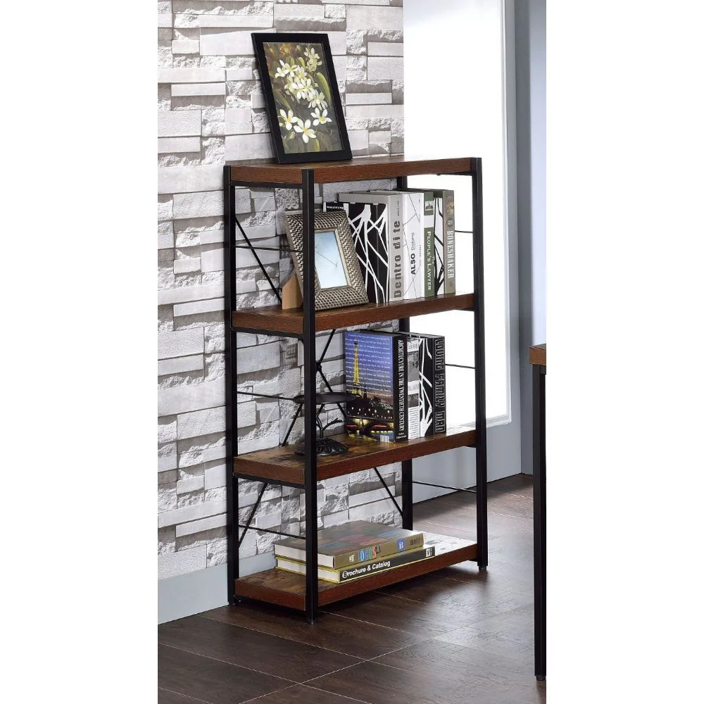 Bob - Bookshelf - Weathered Oak & Black - Funk Metal Works LLC