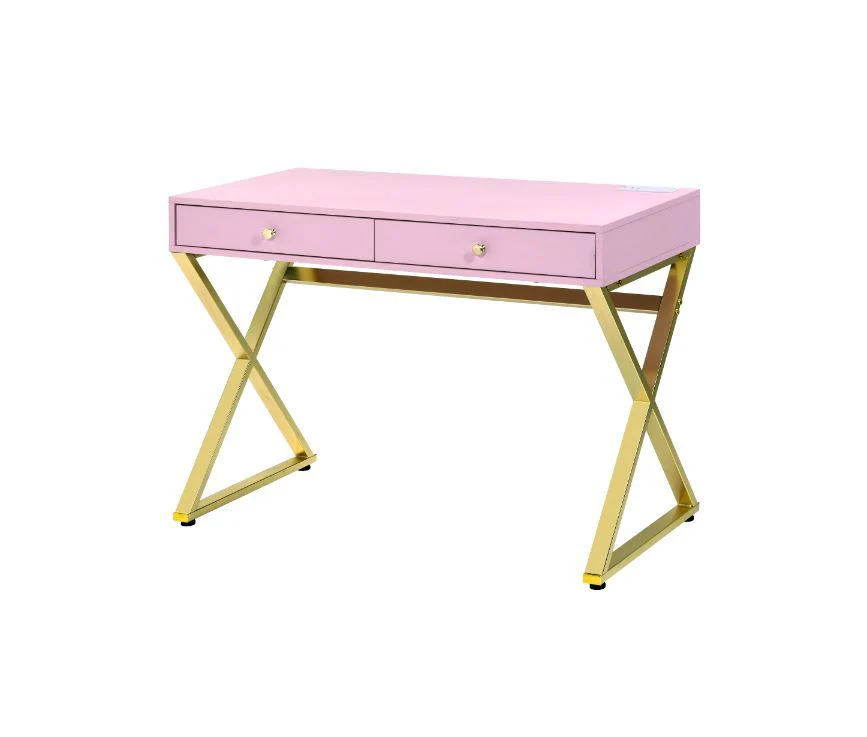 Coleen - Desk - Pink & Gold Finish - Funk Metal Works LLC