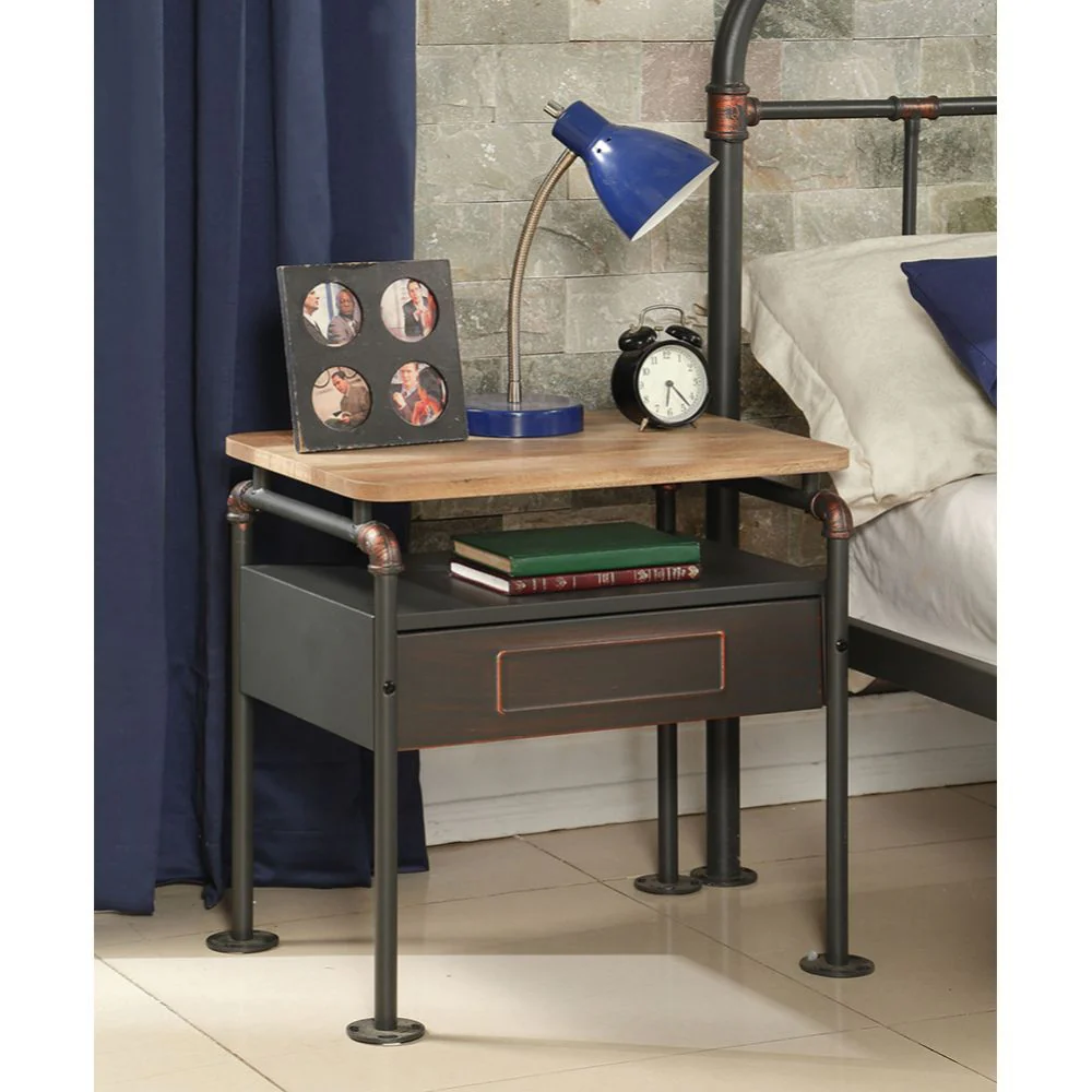 Nicipolis - Side Table - Antique Oak & Sandy Gray - Funk Metal Works LLC