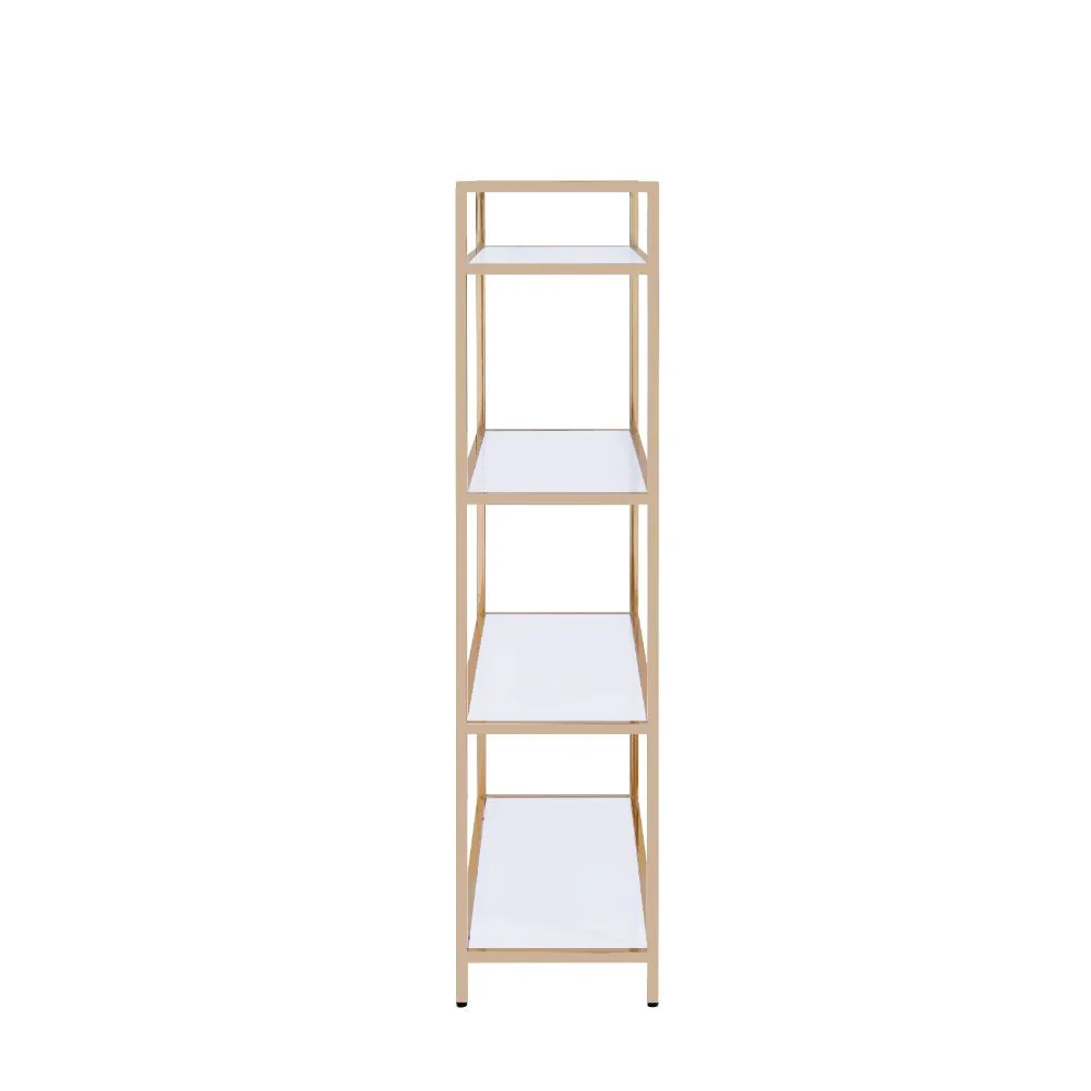 Ottey - Bookshelf - White High Gloss & Gold - Funk Metal Works LLC