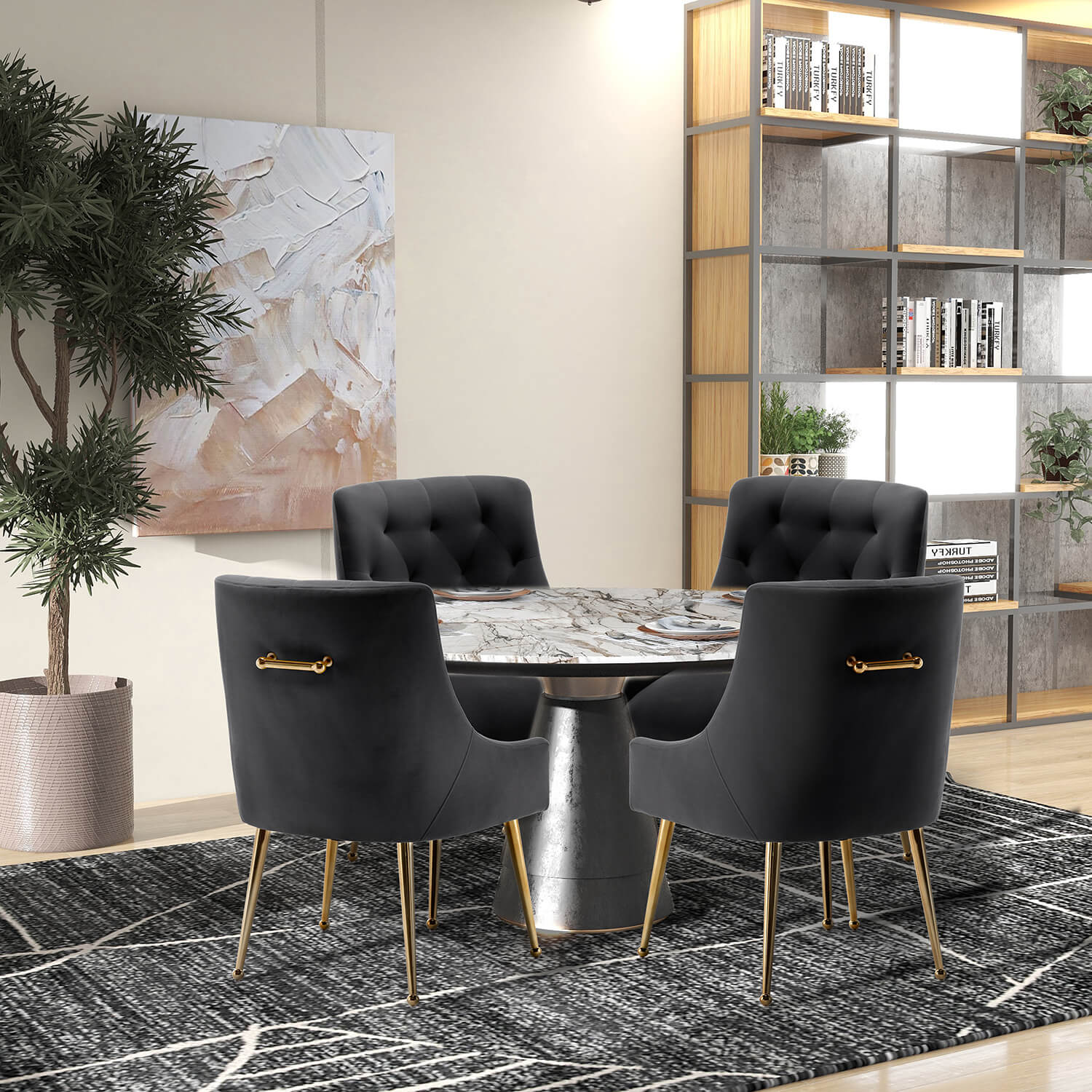 SEYNAR Modern Dining Chairs Set of 2/4/6, Upholstered Accent Chair Tufted Back Armless Chair with Back Pull - Funk Metal Works LLC