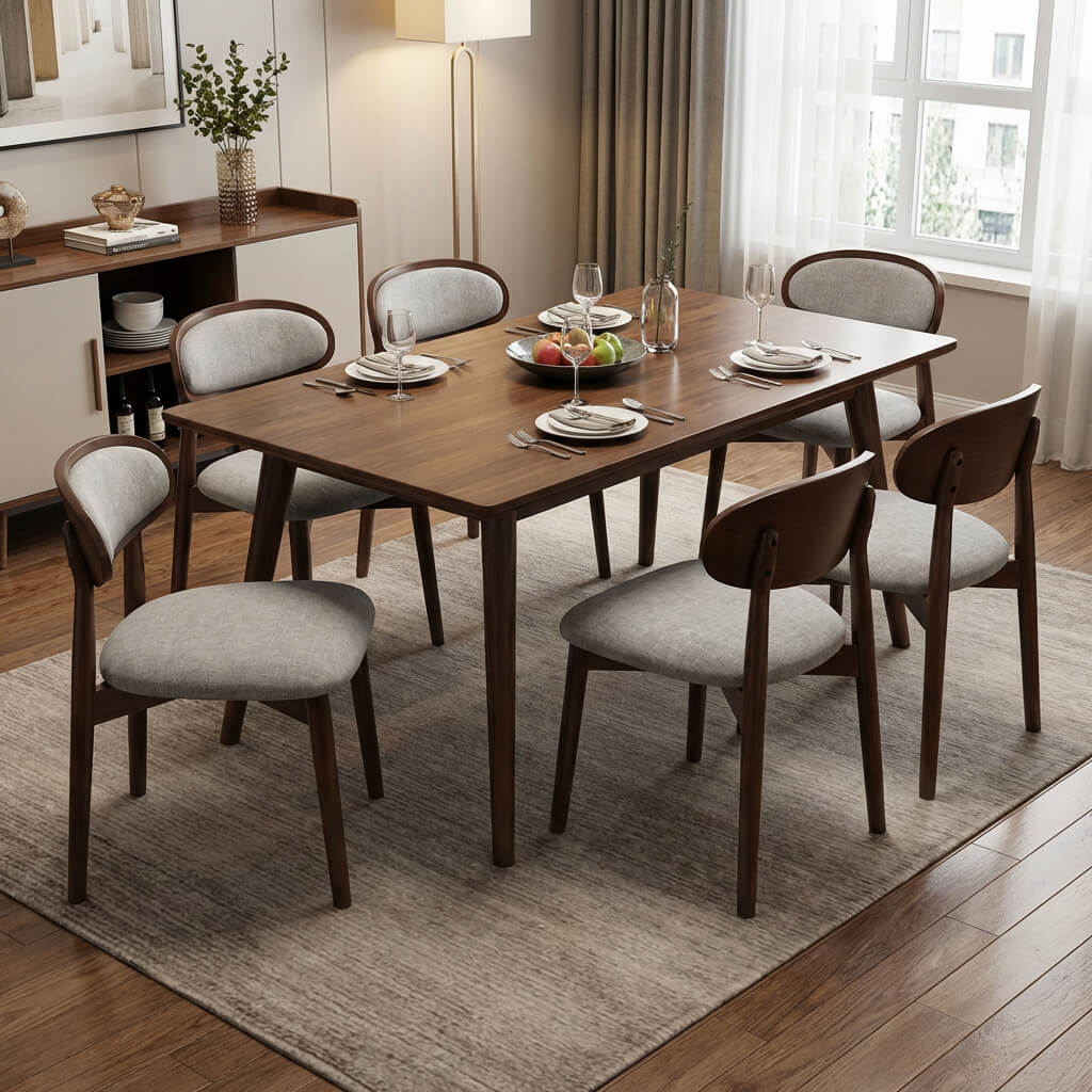 SEYNAR Set of 2/4/6 Mid-Century Modern Chenille Dining Chairs with Solid Wood Frame - Funk Metal Works LLC