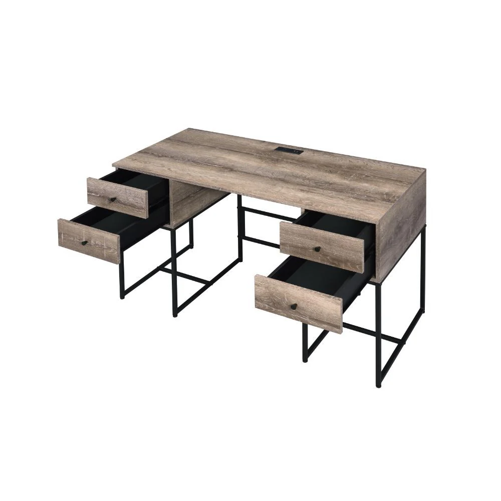 Desirre - Desk - Rustic Oak & Black - Funk Metal Works LLC