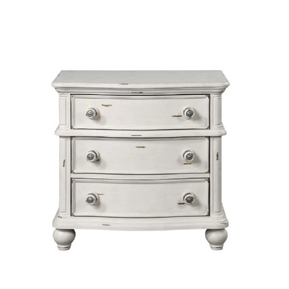Jaqueline - Nightstand - Light Gray Linen & Antique White Finish - Funk Metal Works LLC