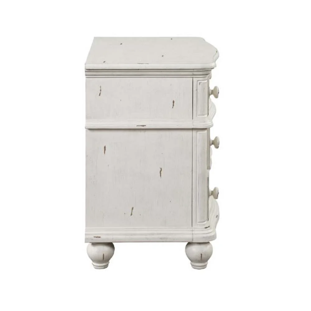 Jaqueline - Nightstand - Light Gray Linen & Antique White Finish - Funk Metal Works LLC
