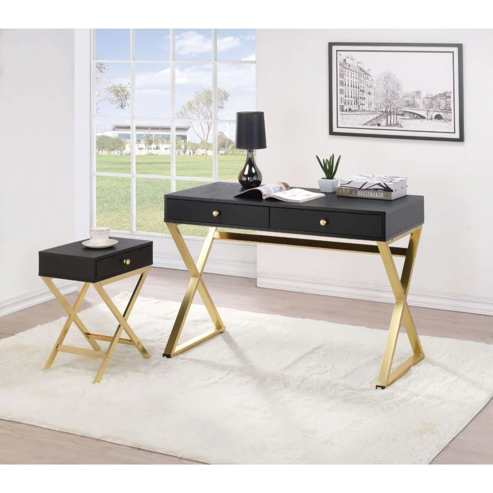 Coleen - Desk - Black & Brass - Funk Metal Works LLC