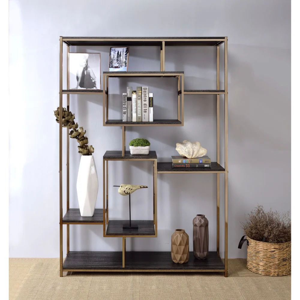 Scaola - Bookshelf - Rustic Gray Oak & Champagne - Funk Metal Works LLC
