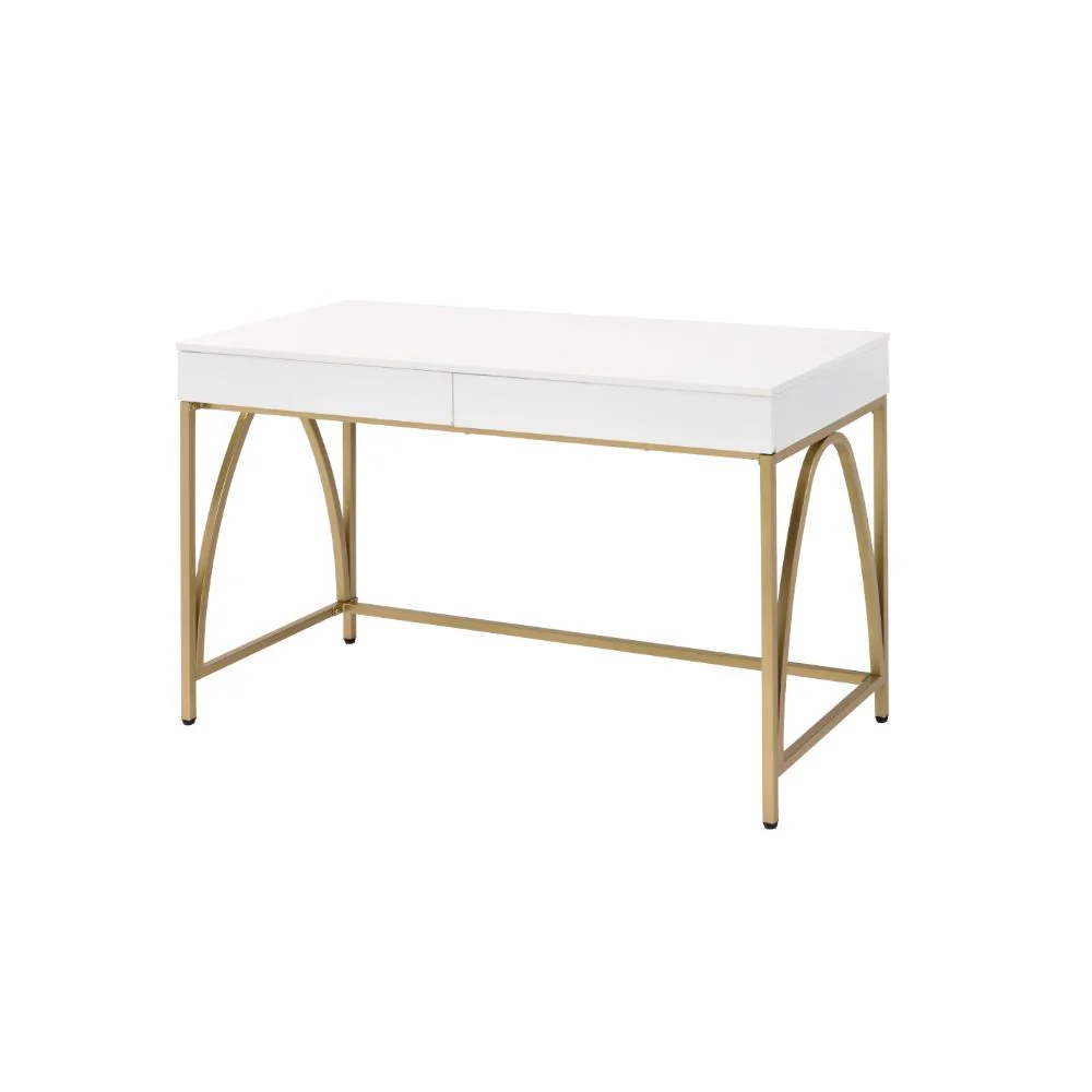 Lightmane - Desk - White High Gloss & Gold - Funk Metal Works LLC