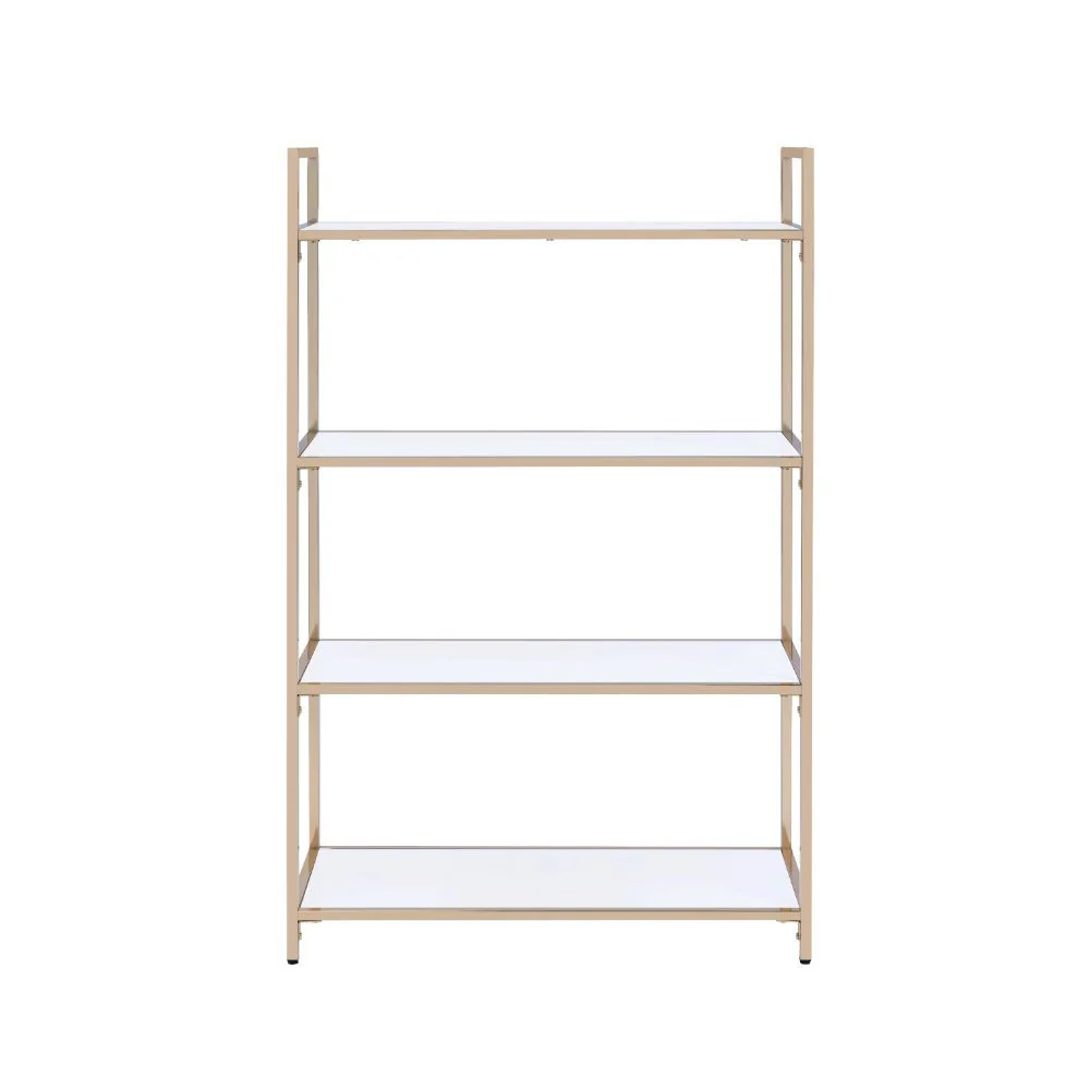 Ottey - Bookshelf - White High Gloss & Gold - Funk Metal Works LLC