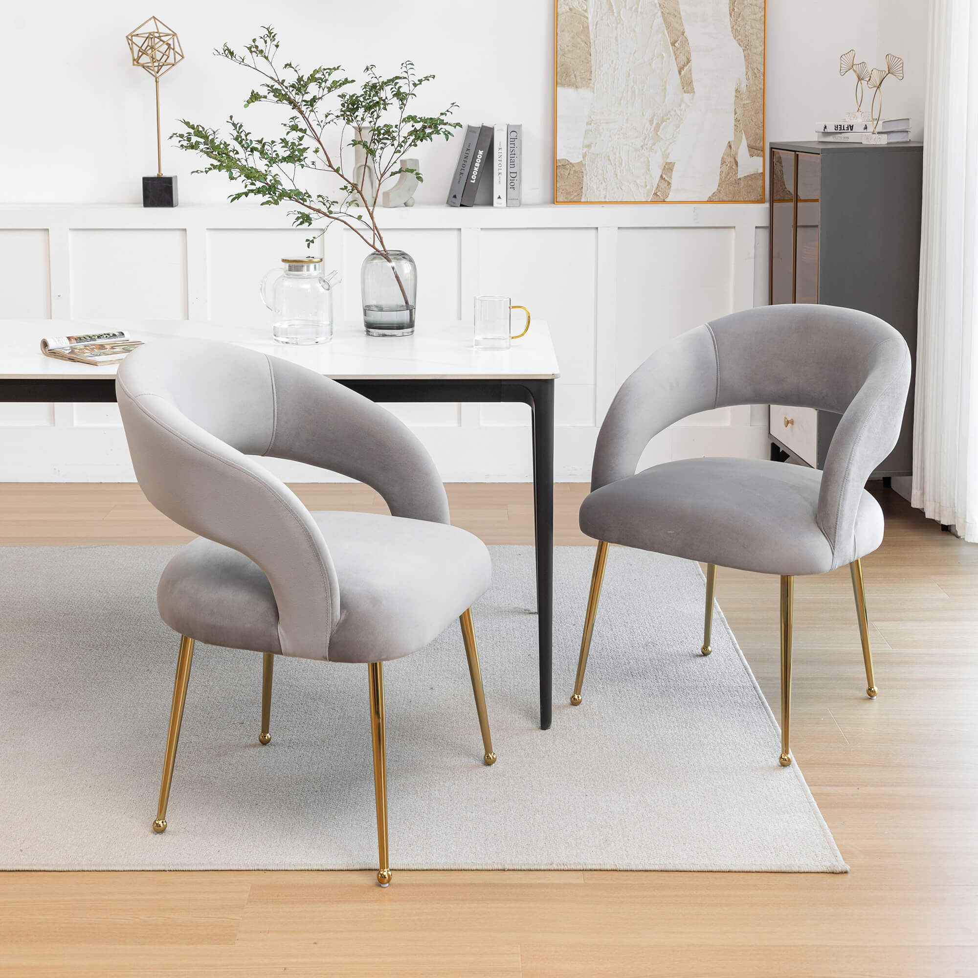 SEYNAR Mid Century Modern Velvet Upolstered Open-Back Dining Chair Set of 2/4/6 - Funk Metal Works LLC