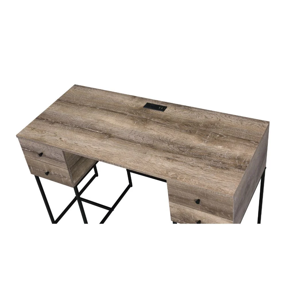 Desirre - Desk - Rustic Oak & Black - Funk Metal Works LLC