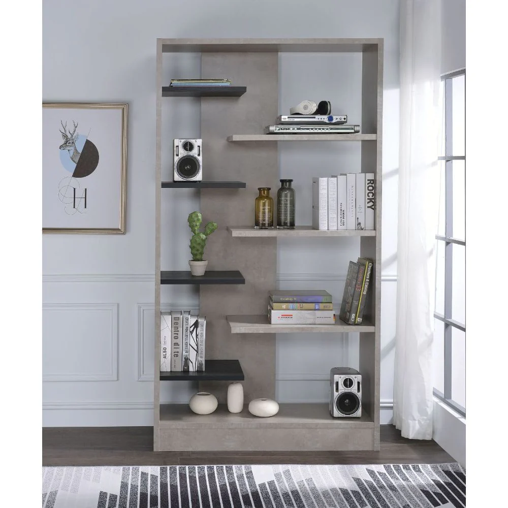 Magna - Bookshelf - Faux Concrete & Black - Funk Metal Works LLC