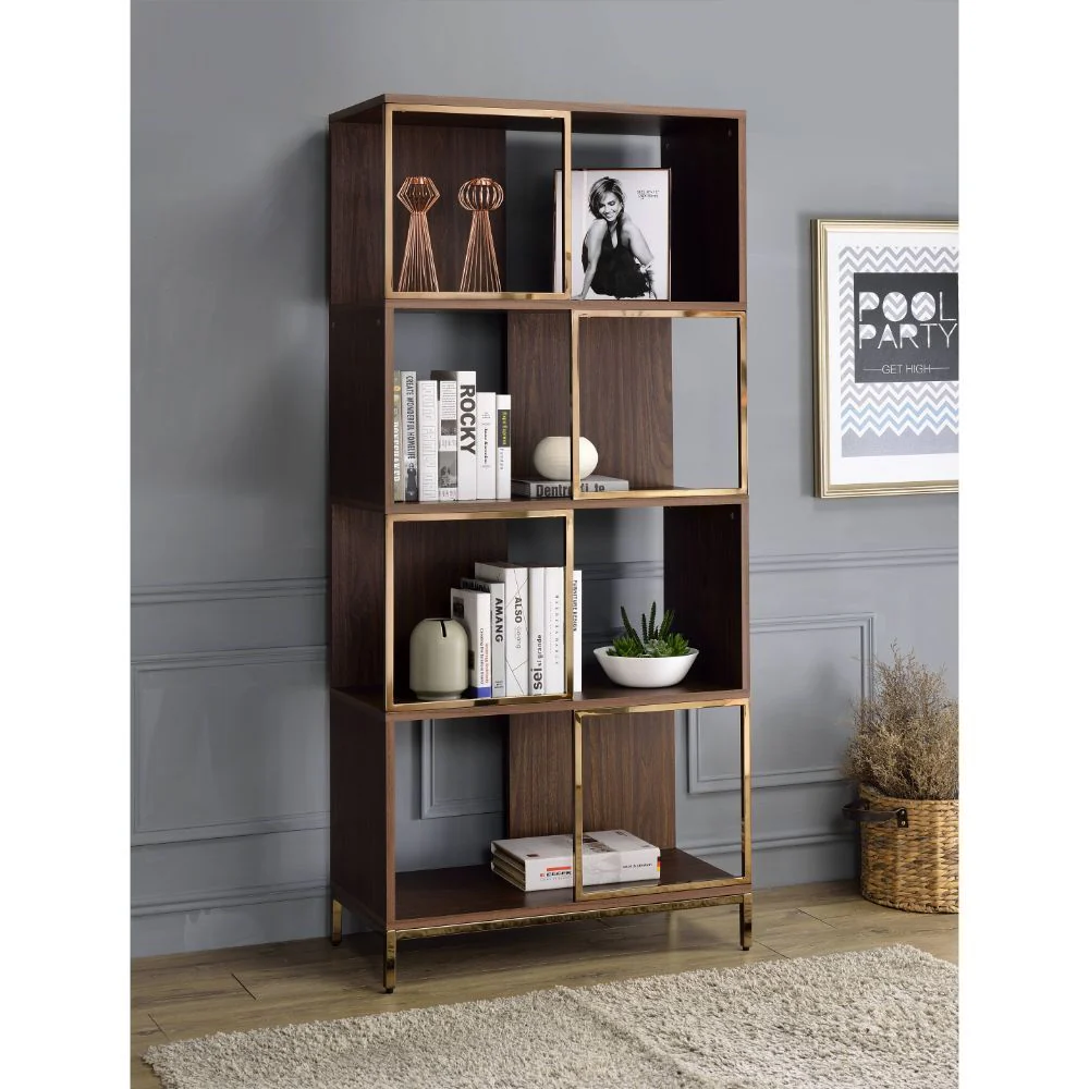 Diwan - Bookshelf - Walnut & Champagne - Funk Metal Works LLC