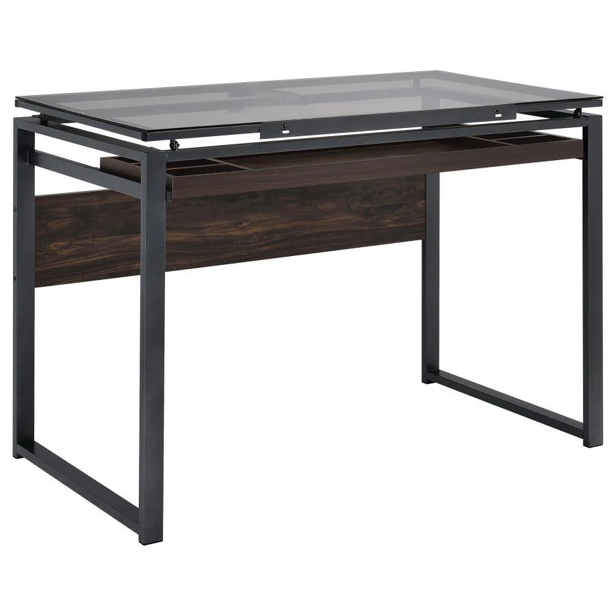 Pantano - Glass Top Drafting Desk - Brown - Funk Metal Works LLC