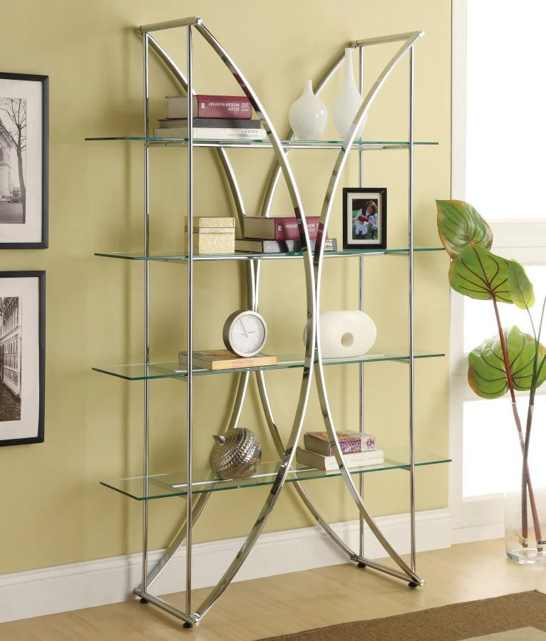 Larson - 4-tier Bookcase - Pearl Silver - Funk Metal Works LLC