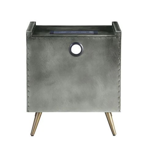 Doris - Nightstand - Gray Top Grain Leather & Aluminum - Funk Metal Works LLC