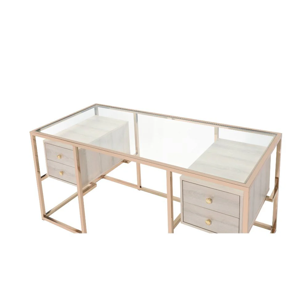 Huyana - Desk - Clear Glass & Gold - Funk Metal Works LLC