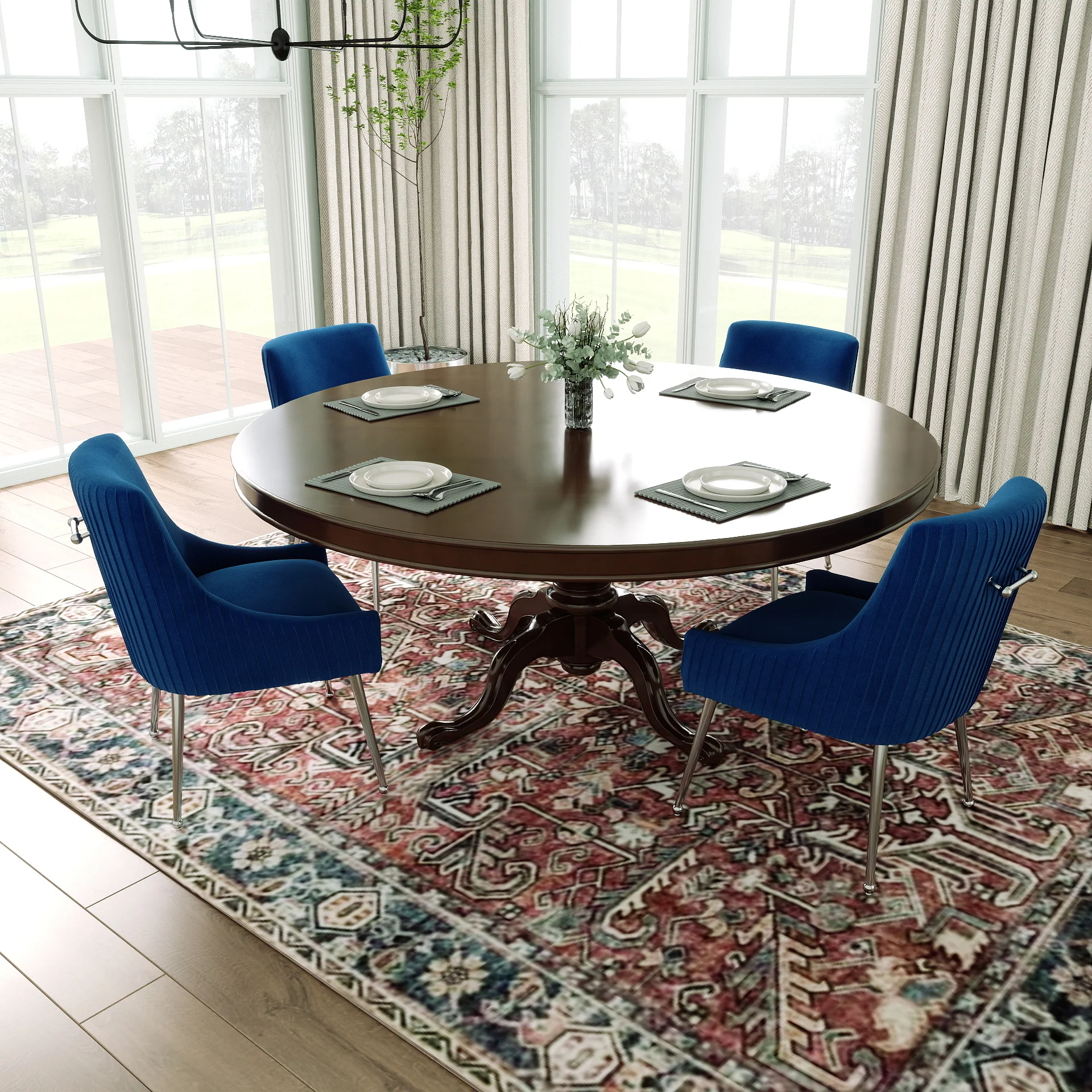 SEYNAR Modern Velvet Pleated Finish Back Dining Chair Set of 2/4/6 with Rear Handle - Funk Metal Works LLC