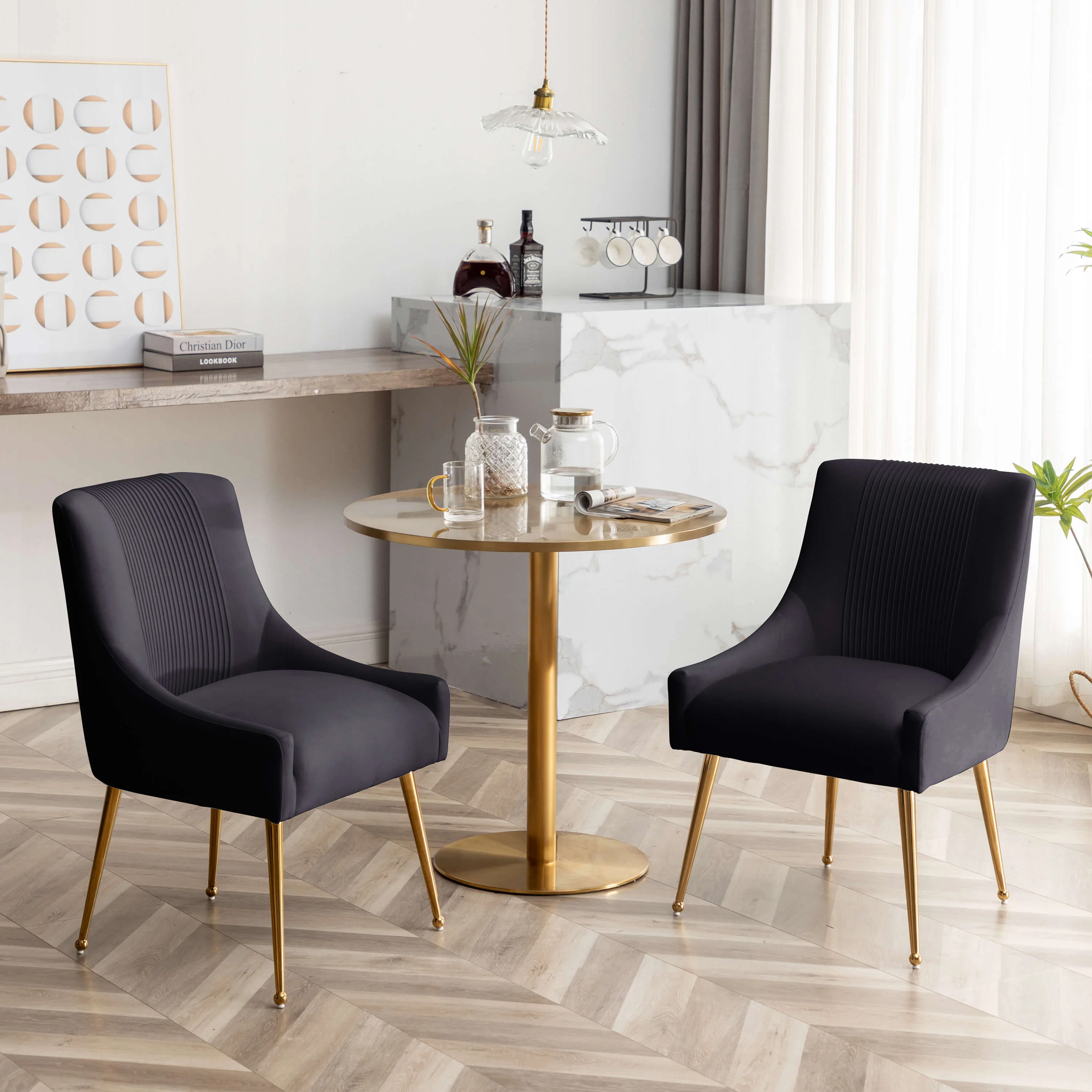 SEYNAR Modern Glam Velvet Dining Chair Set of 2/4/6 with Rear Handle - Funk Metal Works LLC