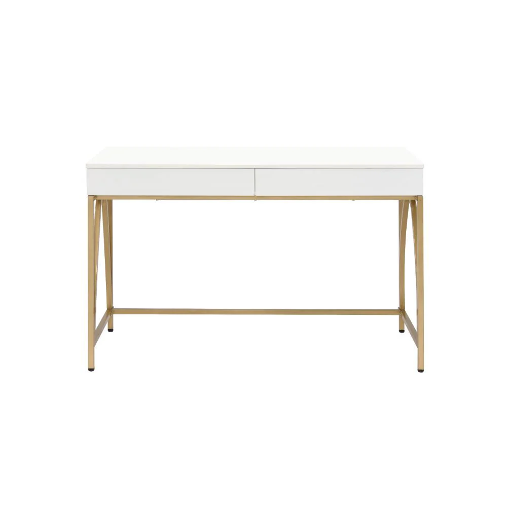 Lightmane - Desk - White High Gloss & Gold - Funk Metal Works LLC